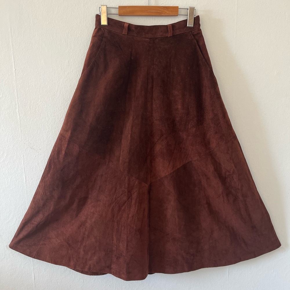 Maxi Leather Suede Skirt | Cowgirl Country Western Style | Pockets | Lined